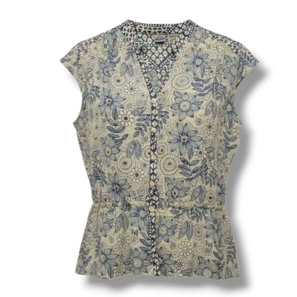 Shaver Lake Tahoe women's yellow floral embellished button front Blouse small